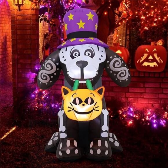 Amazon.com: GOOSH 5 FT Halloween Inflatables Skeleton Dog  5.5 FT Tall Halloween Inflatables Outdoor Decorations Day of The Dead